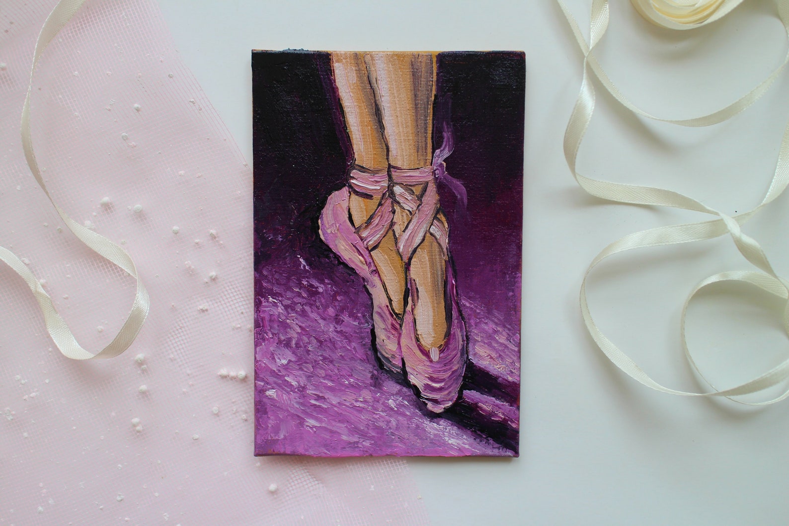 ballet painting, ballerina painting oil, ballet painting oil, dancer painting, ballet dancer art, mini painting, pointe shoes, b