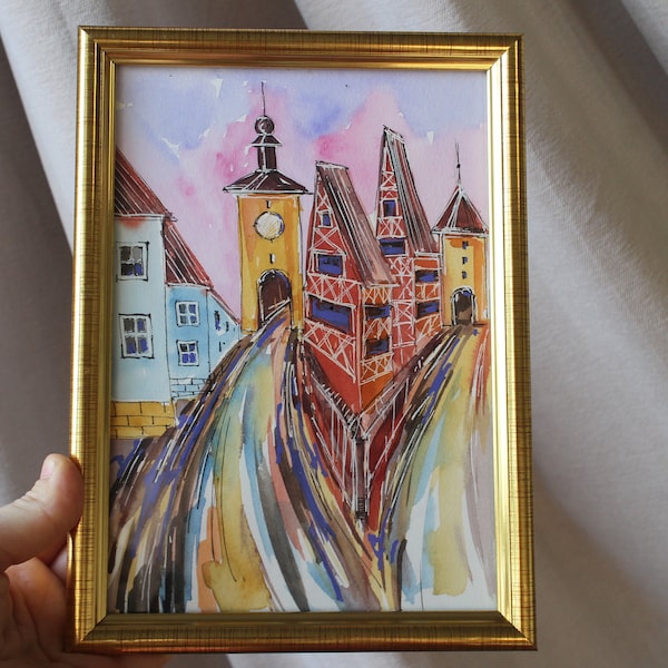 Gemälde Rothenburg ob der Tauber Rothenburg Germany Aquarell original gerahmtes Aquarell