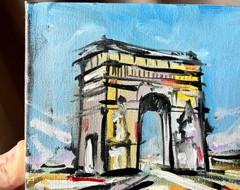 パリ凱旋門の油絵：小さな額入り都市景観アート - Etsy 日本