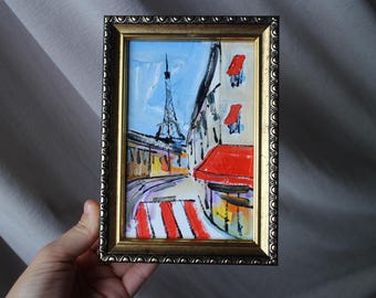 Paris Cafe Ölgemälde: Eiffelturm Stadtansicht (10 x 15 cm)