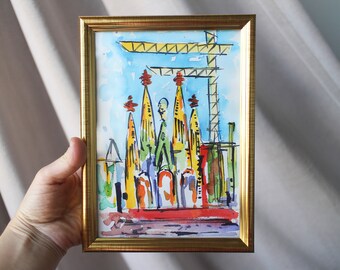 バルセロナのサグラダ・ファミリアのオリジナル水彩画からのアート