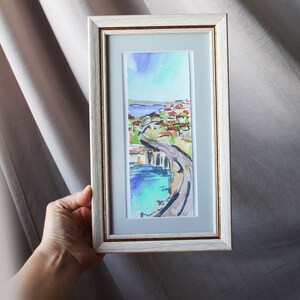 Marseille France painting watercolor sketch framed original Marseille France Small Painting Wall Art Decor Painting