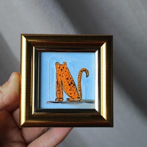 Retrato de leopardo, pintura al óleo, pintura original enmarcada, pintura de león de 2 x 2, ilustración original enmarcada, decoración del hogar, arte de pared