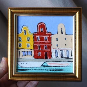 Amsterdam Oil painting framed 4x4 in Holland cityscape Original Oil Painting Amsterdam Painting gift for birthday
