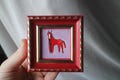 Red Fire horse miniature original oil painting framed 2x2 product logo