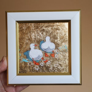 Anser ganso blanco nadar óleo Pintura pintura original enmarcada 4x4 gansos blancos pintura original enmarcada ilustración decoración del hogar arte de la pared