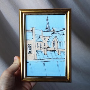 Eiffel Tower Paris rooftops oil painting 4x6 framed original Paris Small Oil Painting Paris sketch Painting Paris Wall Art