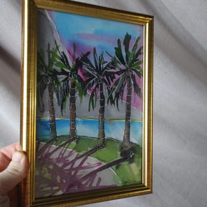 Hawaii Painting Beaches watercolor painting original framed Seascape Tropical Palm Tree sunshine filled weekend image 4