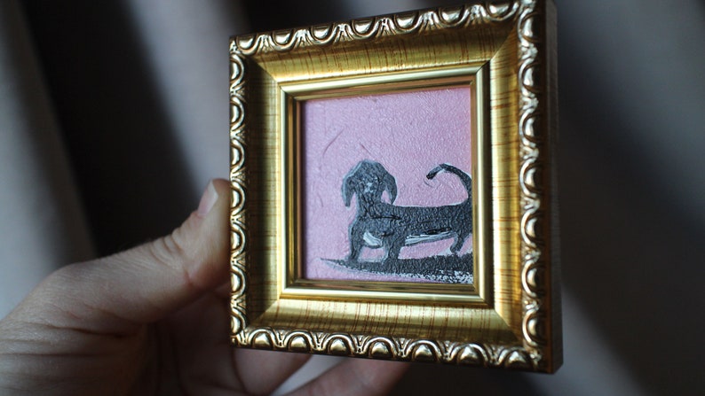 Dackel Ölgemälde original gerahmt 2x2 Hund Welpe Malerei Hundeportrait Bild 5