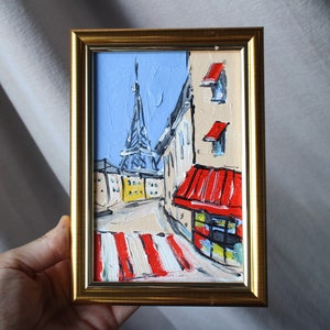 Paris Café Ölgemälde original gerahmte Dächer Stadtbild, Straßenmalerei, Straßenmalerei, Leinwand, Paris Malerei, Paris-Wand-Kunst-Dekor