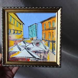 Manhattan New York Brooklyn bridge painting oil framed original 6x6 New York landscape painting manhattan wall art