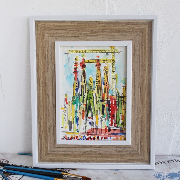 Sagrada Familia Barcelona painting framed watercolor original, Barcelona painting, Sagrada Familia in Small Painting Wall Art Decor Painting
