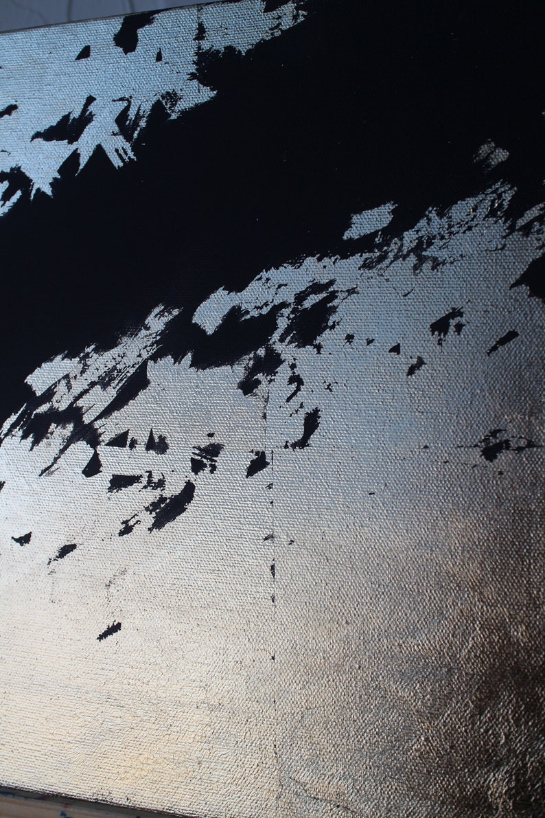 Black Gold Leaf Art Black Abstract Painting Large Abstract Etsy