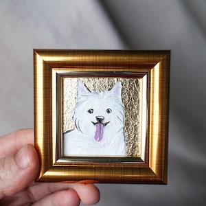 West Highland white terrier portrait oil painting original framed with gold leaf 2x2 dog Oil painting puppy painting Dog Portrait