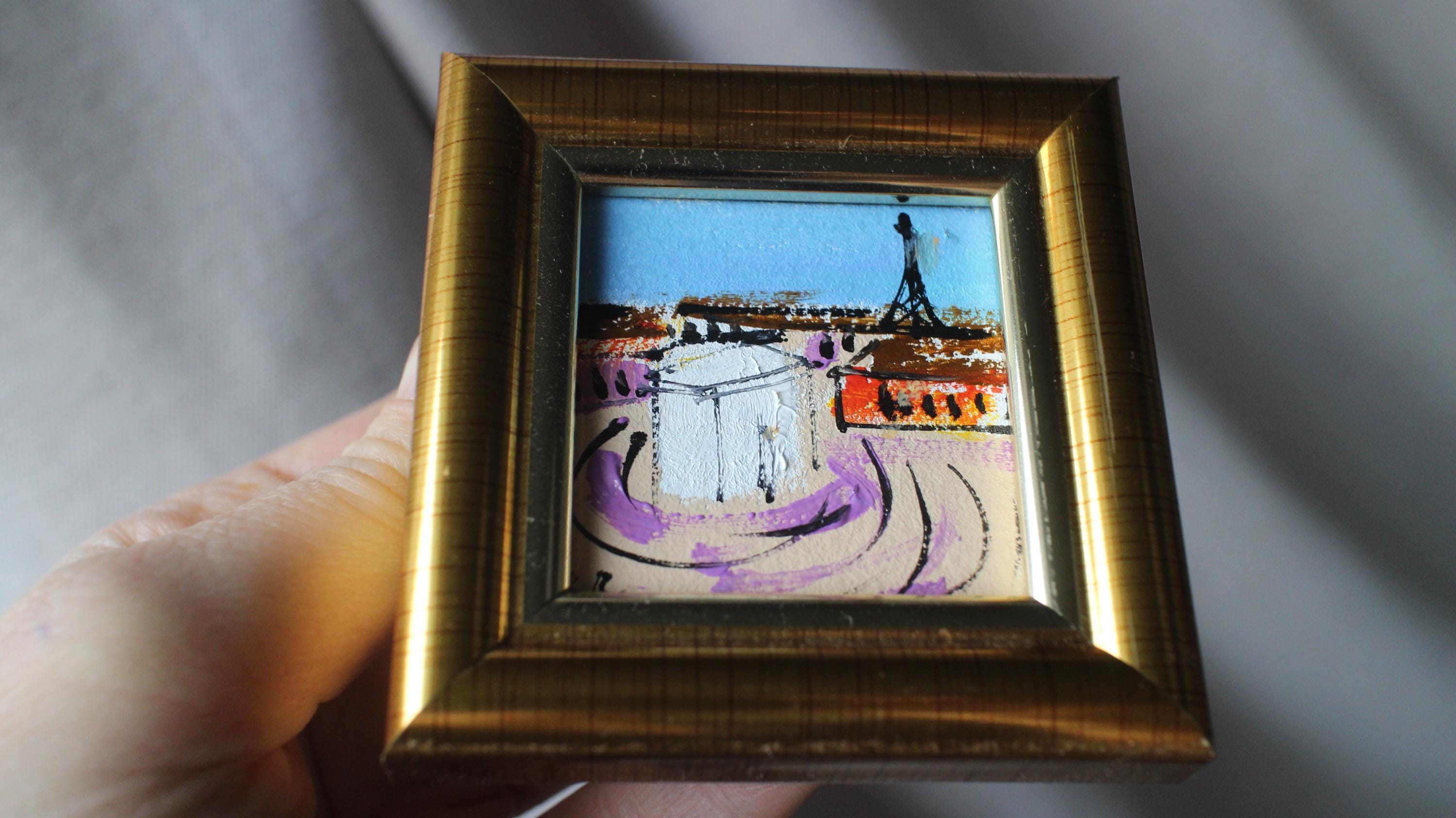 パリ凱旋門ミニ油絵オリジナル額入り2x2ギフト - Etsy 日本