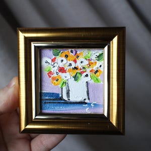 Floral oil painting original framed miniature, Flower Bouquet Small Oil painting flower Handmade | Still life painting | Bouquet painting