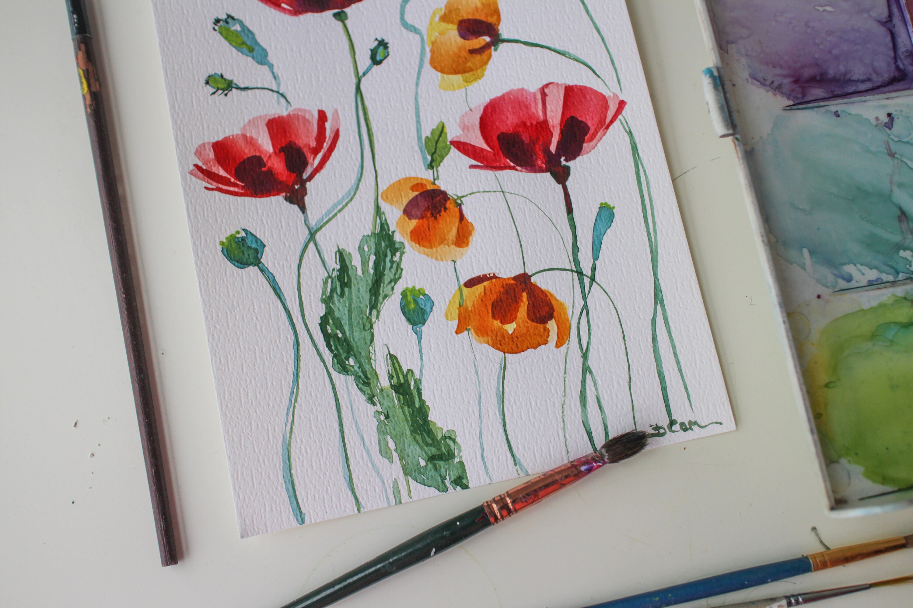 Flowers floral poppy painting watercolor original floral art | Etsy