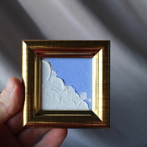 Mini Gemälde Wolke Himmel Ölgemälde original gerahmt 2x2 Miniatur Ölgemälde weiß gerahmt Original Gemälde Himmel