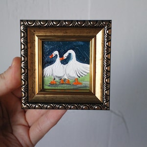Retrato de gansos blancos de Anser, pintura al óleo, pintura original enmarcada, pintura de gansos blancos, ilustración original enmarcada, decoración del hogar, arte de pared