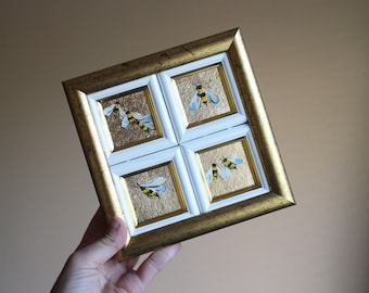 4in1 Pittura a olio di api da miele con arte foglia d'oro Pittura astratta olio ape oro pittura Arte moderna ape grande pittura oro bianco pittura