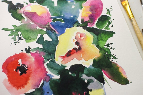 オリジナル花の水彩画：額入り花束アート（A4） - Etsy 日本