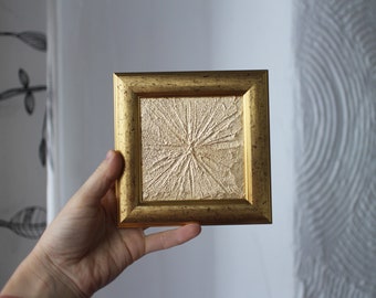 Gold Leaf Abstract Painting: Textured Miniature Wall Art (4x4 inches)