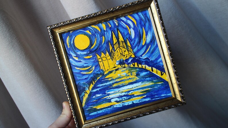 Sagrada Familia Oil Painting, Barcelona Art, Framed Canvas (6x6) image 2