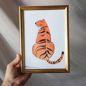 Tijger schets aquarel origineel schilderij aquarel origineel ingelijste illustratie tijger home decor kunst aan de muur