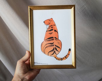 Original Tiger Watercolor Painting: Framed Home Decor Wall Art
