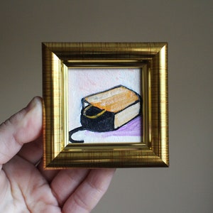 Gato negro en una bolsa Pintura al óleo 2x2 Pintura original enmarcada Gato negro Pintura original enmarcada