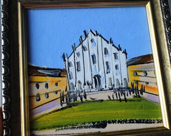 額入りミラノ大聖堂油絵：イタリア旅行アート（4 x 4インチ） - Etsy 日本