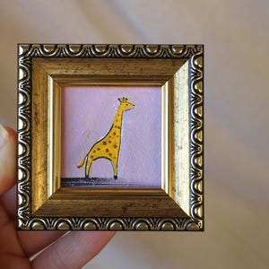 Pintura al óleo de jirafa 2x2 pintura original enmarcada pintura original enmarcada