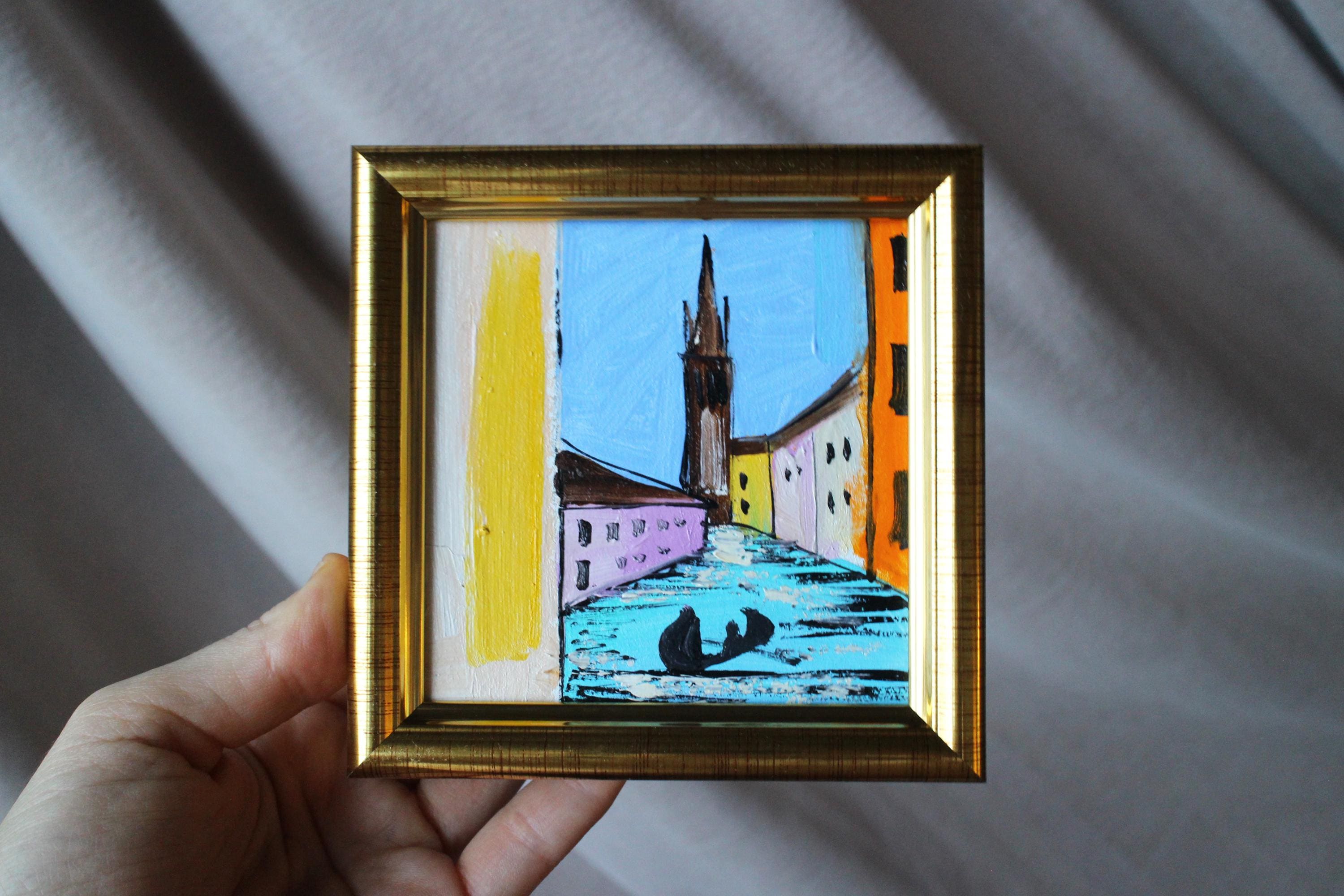 Venice Italy Oil Painting Original Framed, Venezia Gondola