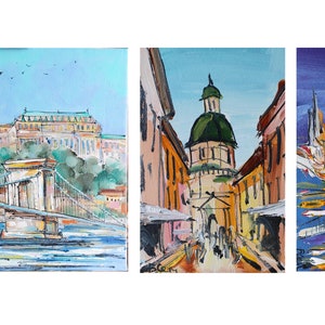 Digital Prints Budapest Hungarian Parliament Building  Prints Set of 3  Budapest oil painting Printable Wall Art Print