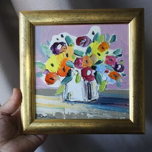 Roses Small floral Oil painting framed original Still life painting Original Painting Bouquet painting by palette knife