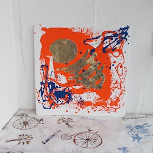 Abctract orange white Oil painting with gold leaf impasto original impressive Abctract Painting Modern Art Abstract expression