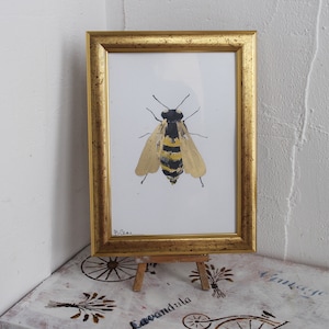 Hummel Malerei Aquarell mit Blattgold original gerahmt Geometrie Kreis Illustration Biene Malerei Wohnkultur Wand Kunst Geschenk