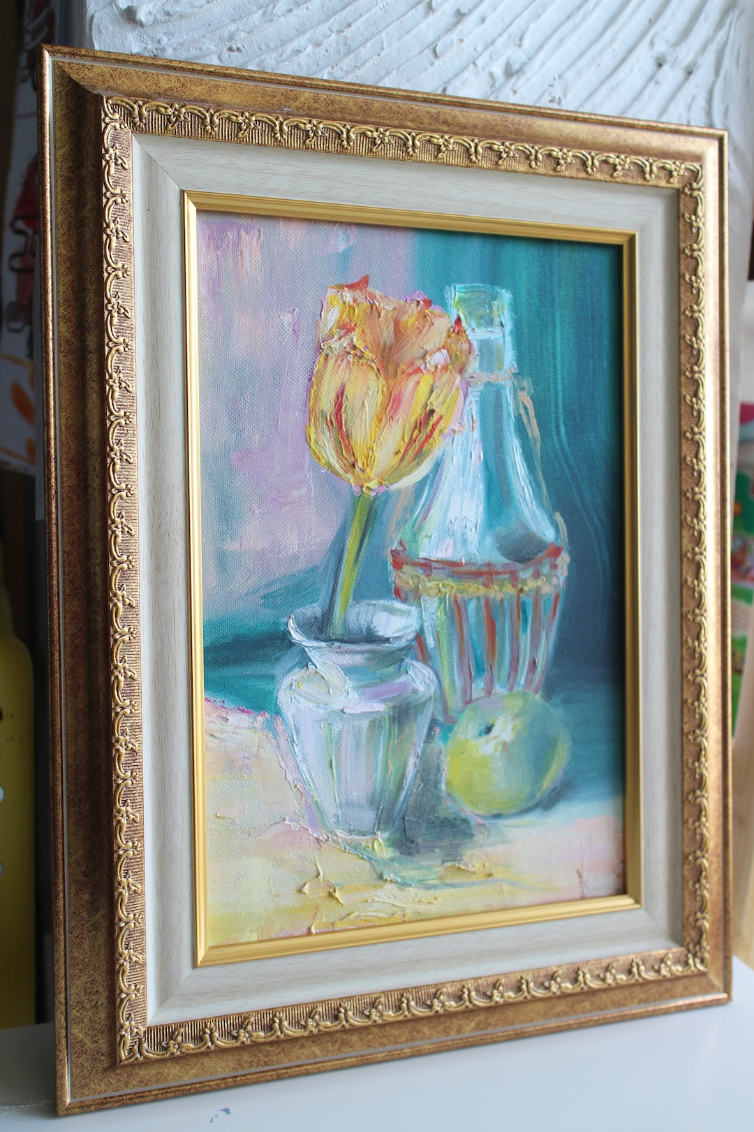 Framed Yellow Tulip Oil Painting: Floral Still Life Art - Etsy
