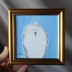 West Highland White Terrier Oil painting framed 4x4 in Original dog Handmade poppy painting