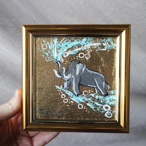 Pintura al óleo submarina de anuro elefante con pan de oro 4x4 pintura original enmarcada Pintura de oso polar original enmarcada