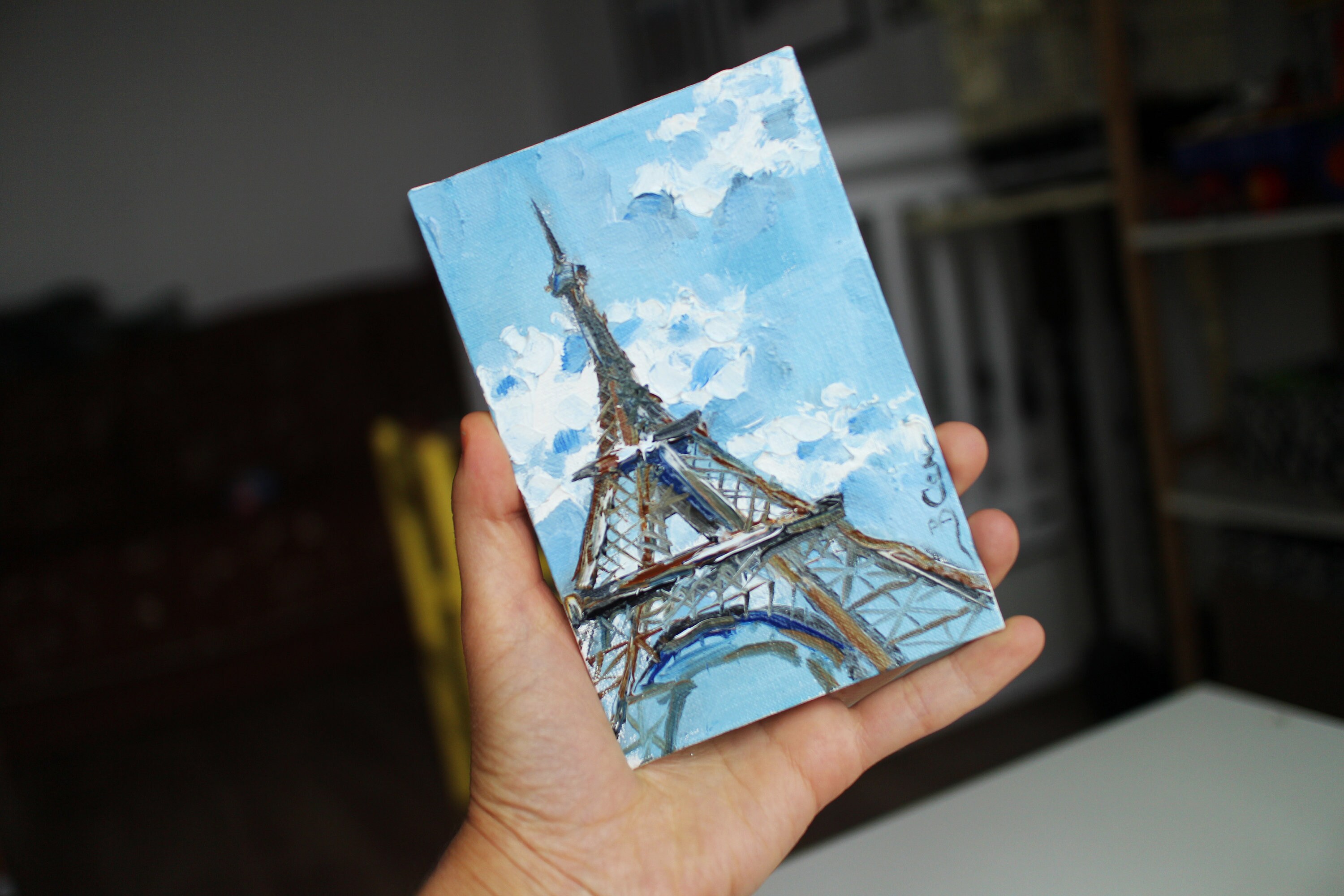 Paris Mini Oil Painting Original Framed Eiffel Tower Handmade - Etsy