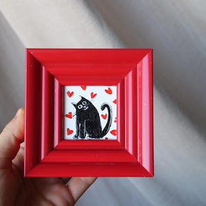 Chat noir Saint Valentin coeur peinture à l'huile 2 x 2 art peinture huile panier cadeau or peinture peinture art moderne