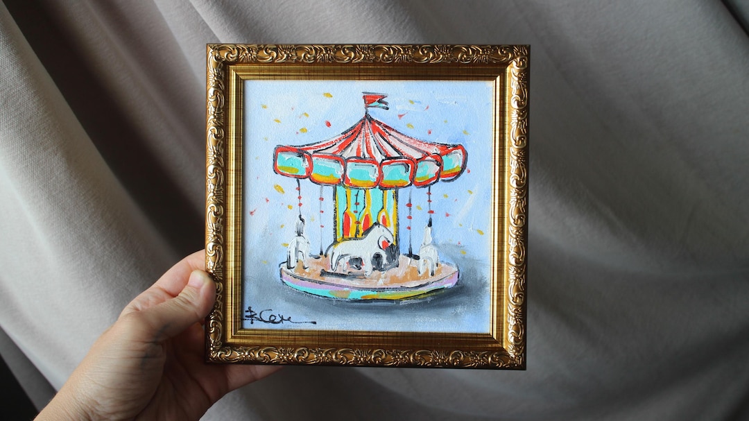 Carrusel de París, pintura al óleo original enmarcada de x