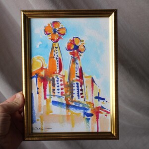 バルセロナのサグラダ・ファミリアのオリジナル水彩画からのアート