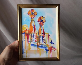 バルセロナのサグラダ・ファミリアのオリジナル水彩画からのアート