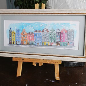 Street sketch Amsterdam watercolor original framed Old city house town cityscape Amsterdam house painting watercolor