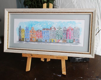 Framed Amsterdam Watercolor Painting: Original Cityscape Art