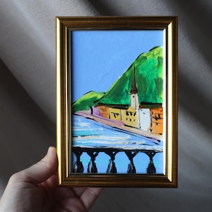 Italy lake Como oil painting original 4x6 framed Italy painting Como painting oil Italy Painting Old City painting oil canvas