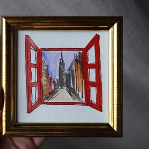Painting NYC Impression watercolor original framed 4x4 New York City framed watercolor New York City