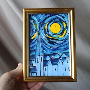 Vincent van Gogh-Sterrennacht-schilderij, minischilderij Van Gogh Beroemdste handgeschilderde gestaarde nacht ter wereld